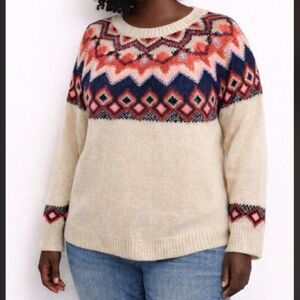 Cozy Cabincoe Colorful  Fair Isle Knit Sweater Relaxed Boxy Feminine  Winter XL